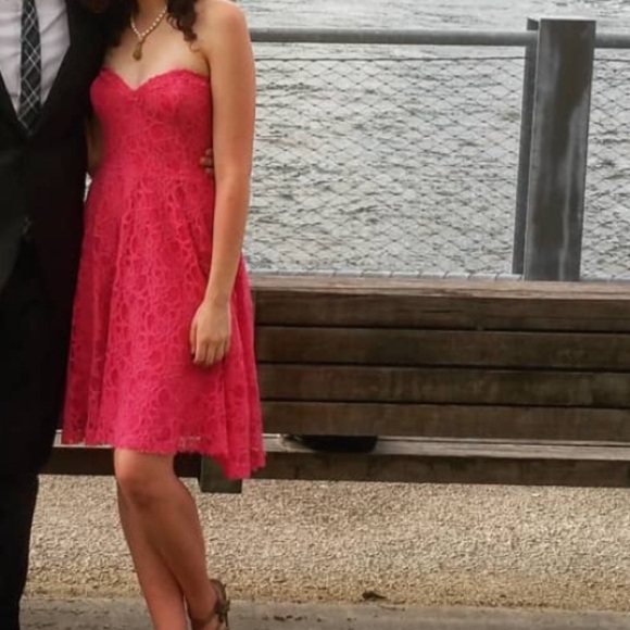 Neiman Marcus Strapless Pink Lace Dress - Picture 1 of 14